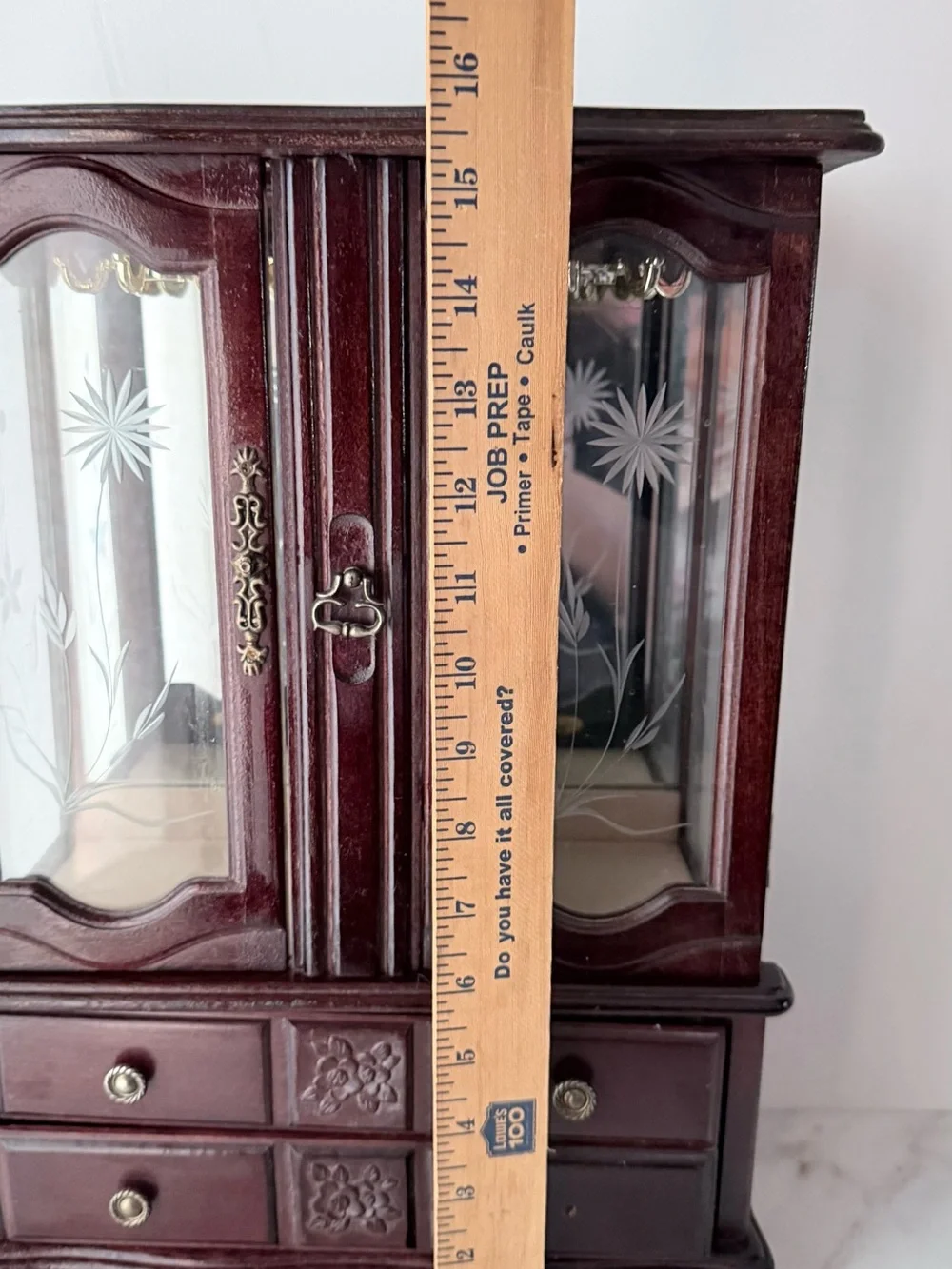 Wooden Mirrored Jewelry Cabinet in Deep Mahogany jewelry